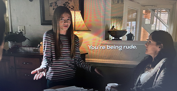 Ollie, played by Shaylee Mansfield, signs "You're being rude" to her mother played by Sarah Wayne Callies in ABC's "The Company You Keep."